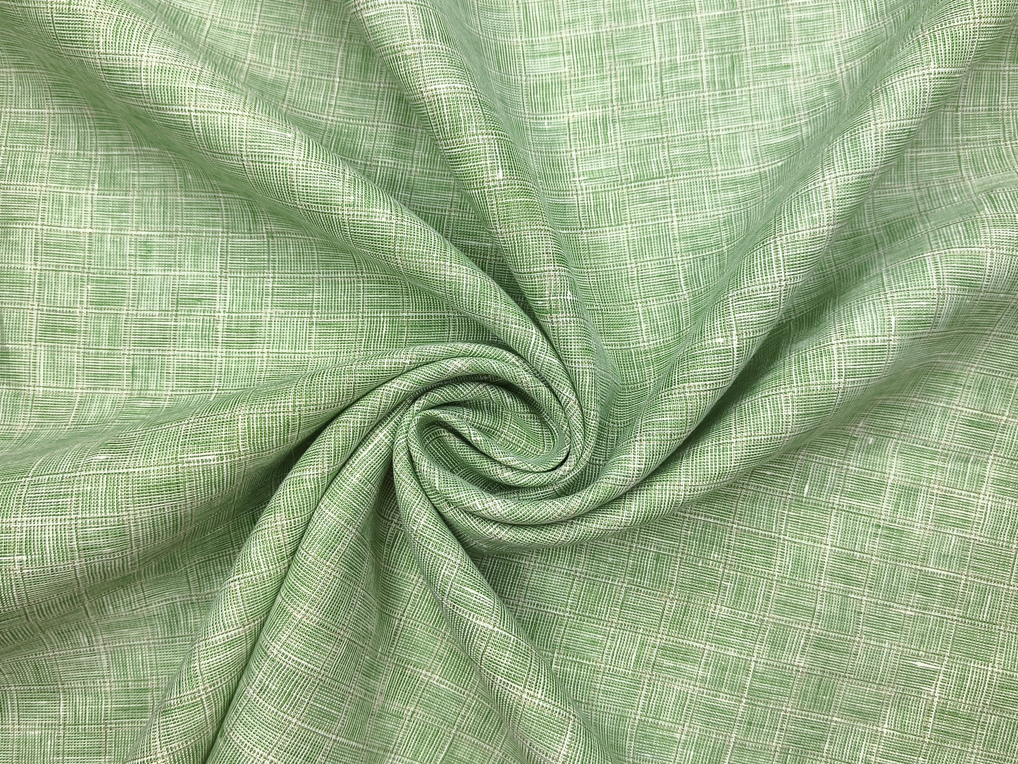 100% Pure Linen 60 LEA Shirting Fabric (Subtle Green, Patterned Checks)