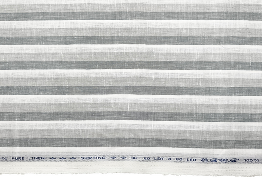 100% Pure Linen 60 LEA Shirting Fabric (Grey & White, Multistripes)