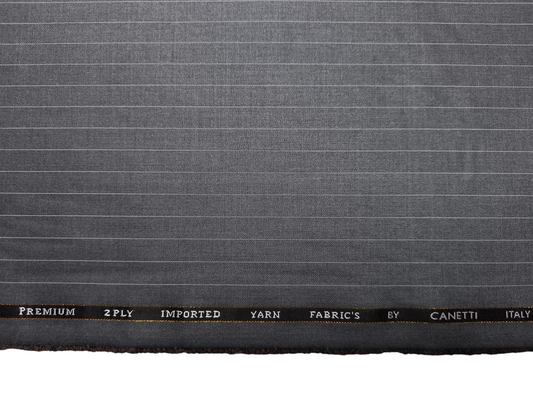 Canetti Italy Premium TR Suiting Fabric (Grey Melange, Pinstripes)