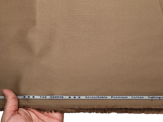 Arvind The Genova Stretchable Premium LA Finish 100% Cotton Suiting Fabric (Light Brown, Plain)