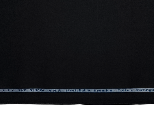 Arvind The Genova Stretchable Premium LA Finish 100% Cotton Suiting Fabric (Black, Plain)