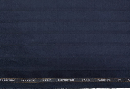 Canetti Italy Premium TR Stretched Suiting Fabric (Navy Blue, Broad Stripes)