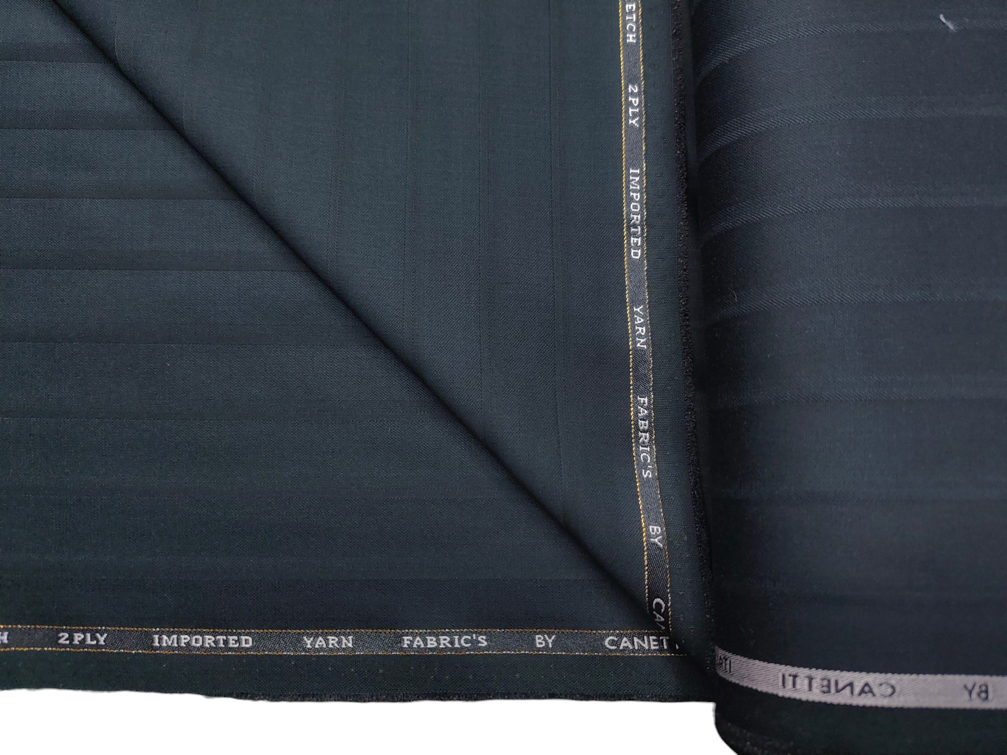 Canetti Italy Premium TR Stretched Suiting Fabric (Bottle Green, Broad Stripes)