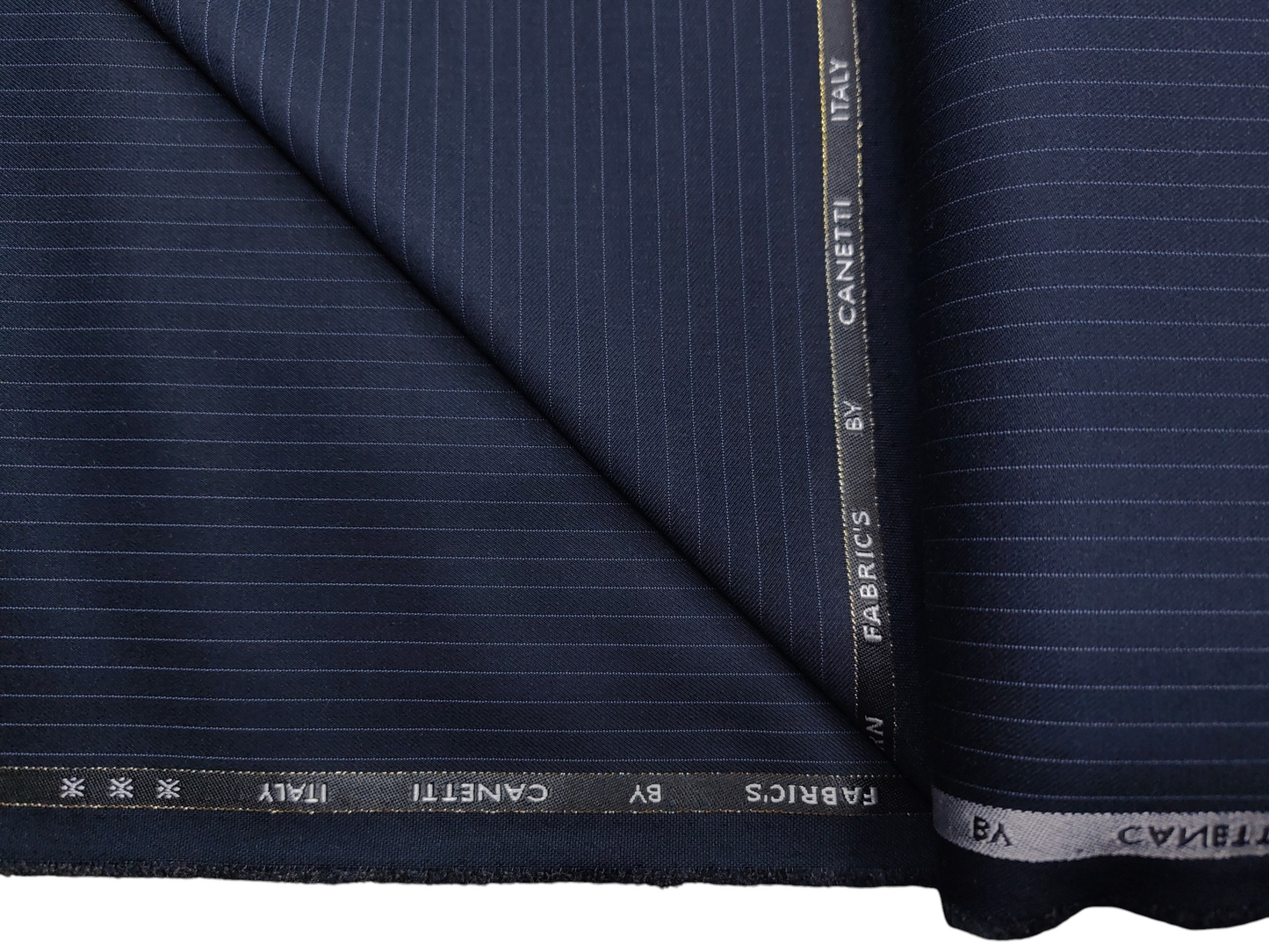 Canetti Italy Premium TR Stretched Suiting Fabric (Navy Blue, Pinstripes)