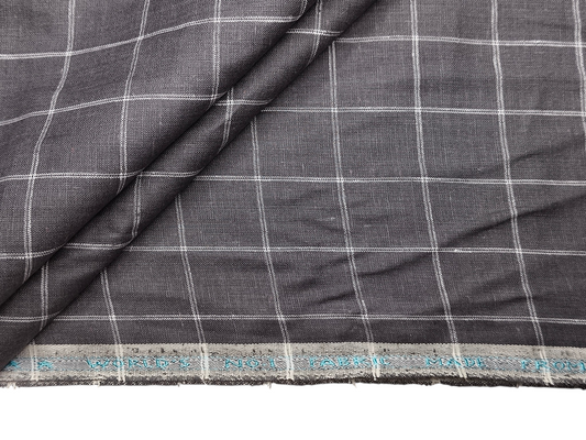 Murano Di Italia Italian Luxury Collection 100% Pure Linen 70 LEA Shirting Fabric (Charcoal Grey & White, Stripes)