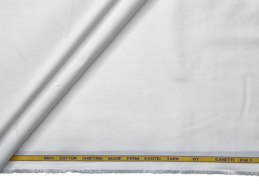 Canetti Italy 100% Cotton Premium Shirting Fabric (White, Herringbone)