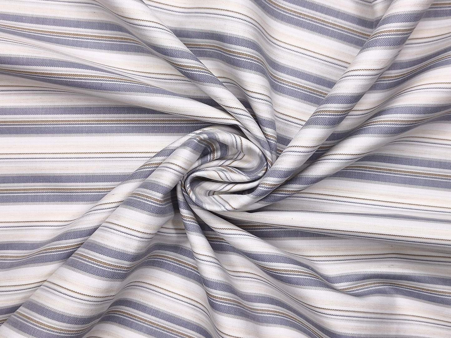 Reid & Taylor Finest Giza Cotton Luxury Shirting Fabric (Blue, Brown & Beige, Broad Stripes)