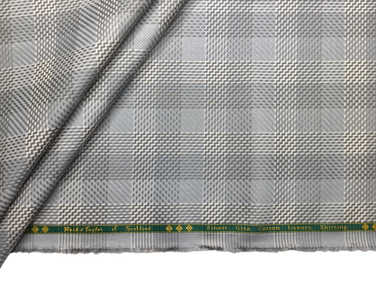 Reid & Taylor Finest Giza Cotton Luxury Shirting Fabric (Pista Grey, Windowpane Checks)