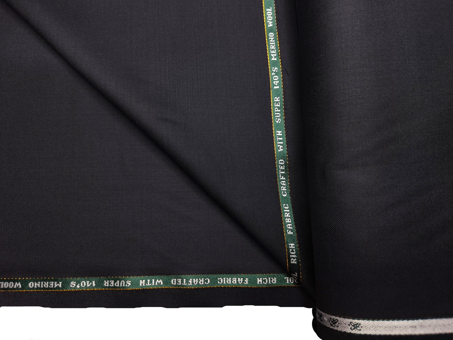 Raymond Tresmont 60% Merino Wool Blended Super 140s Premium Suiting Fabric (Pure Black, Twill Weave)
