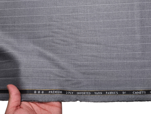 Canetti Italy 2PLY Premium TR Suiting Fabric (Grey, Pinstripes)