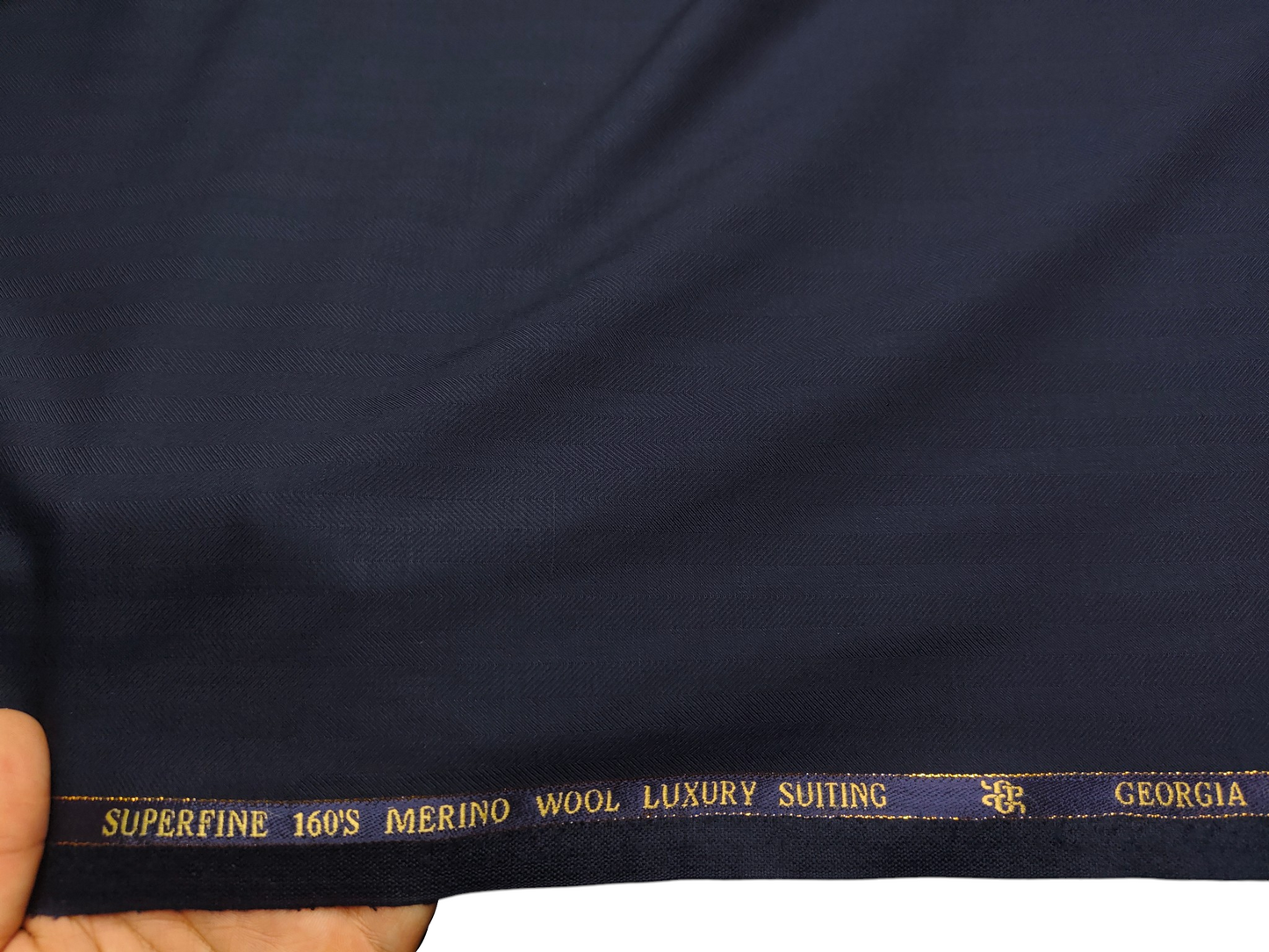 Georgia Gullini Italy Super 160s Wool Blended Premium Suiting Fabric (Navy Blue, Herringbone)