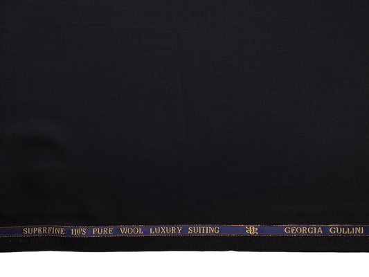 Georgia Gullini Italy 100% Wool Super 110s Premium Suiting Fabric (Black, Plain)