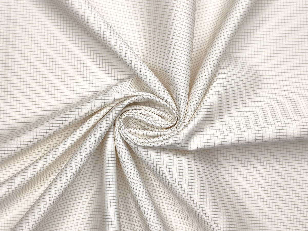 Tessitura Monti 100% Premium Giza Cotton Shirting Fabric (White & Beige, Microchecks)