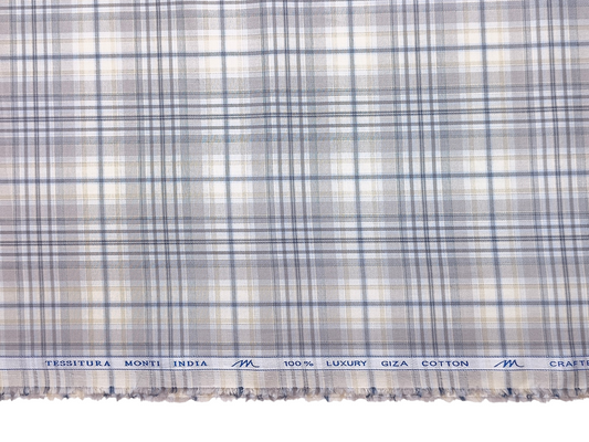 Tessitura Monti 100% Premium Giza Cotton Shirting Fabric (Grey, Multichecks)
