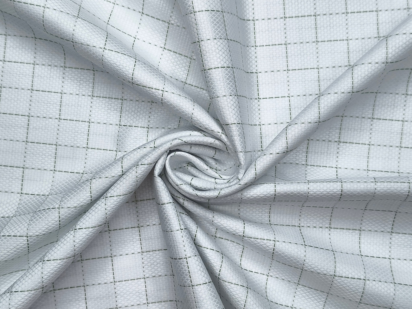 Tessitura Monti 2/80s Premium Giza Cotton Shirting Fabric (White & Green, Patterned Checks)