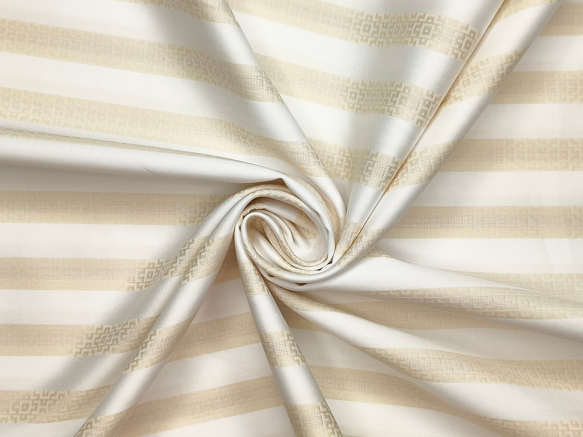 Tessitura Monti 100% Premium Giza Cotton Shirting Fabric (White & Golden, Patterned Stripes)