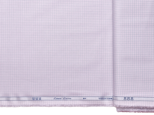 Tessitura Monti 100% Premium Giza Cotton Shirting Fabric (Pink & Grey, Microchecks)