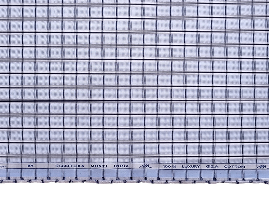 Tessitura Monti 2/80s Premium Giza Cotton Shirting Fabric (Sky Blue & Black, Patterned Checks)