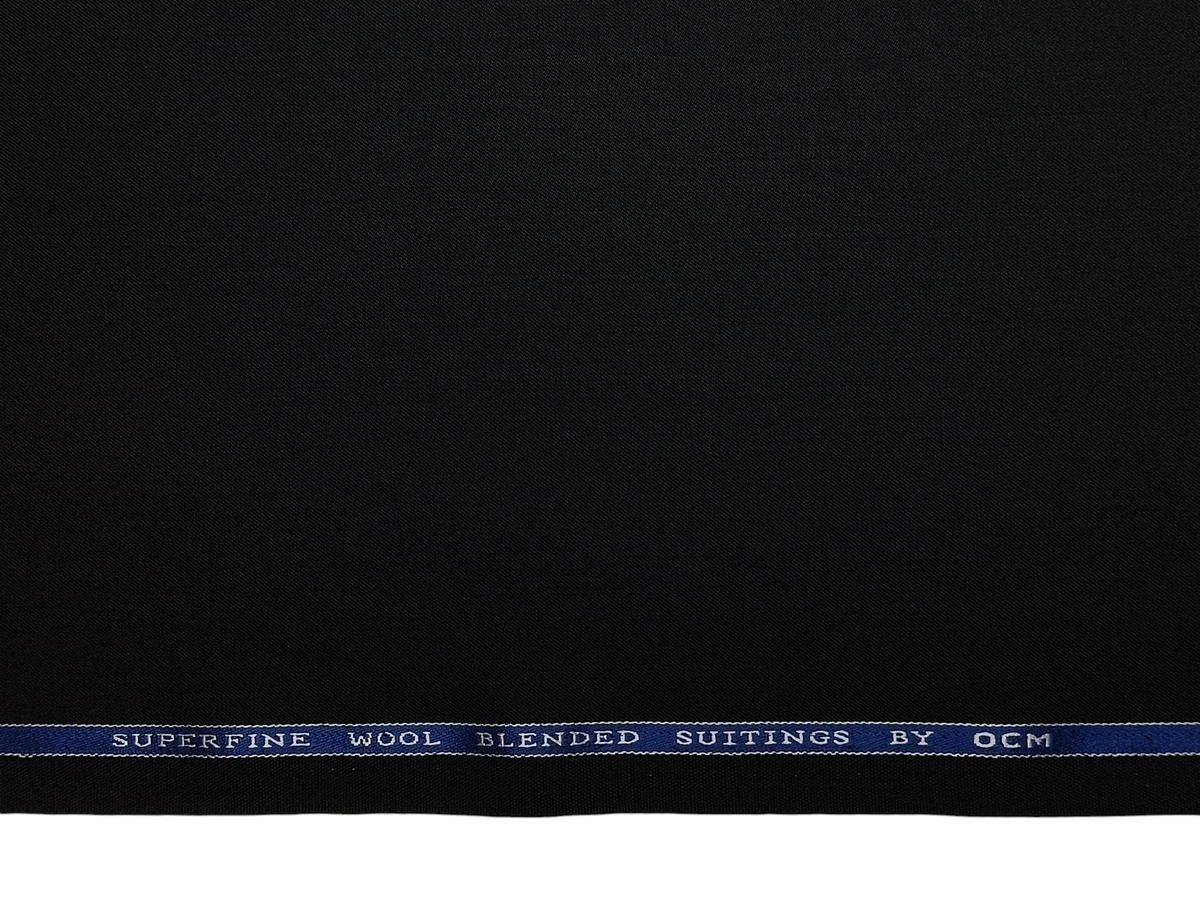 OCM Superfine Wool Blended Suiting Fabric (Black, Plain)