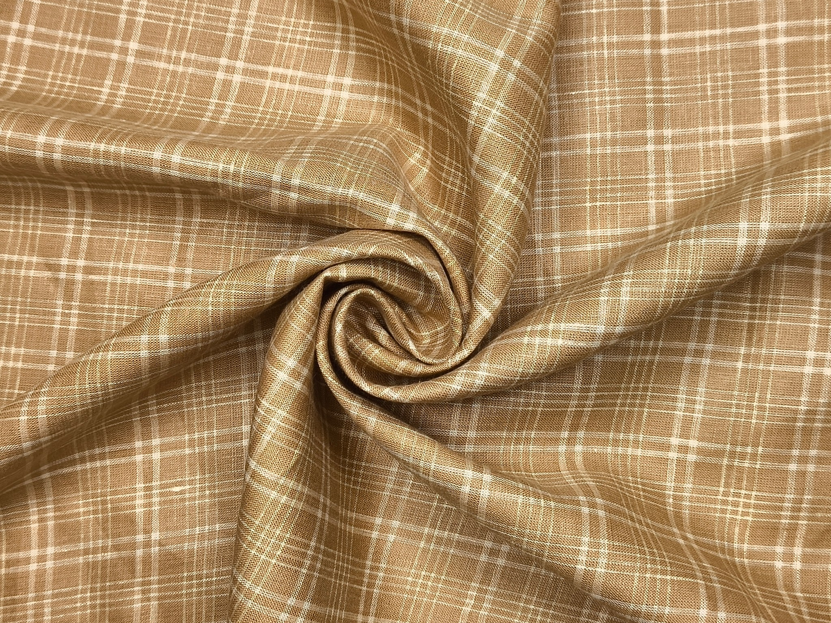 Murano Di Italia Italian Luxury Collection 100% Pure Linen 70 LEA Shirting Fabric (Camel Beige, Checks)