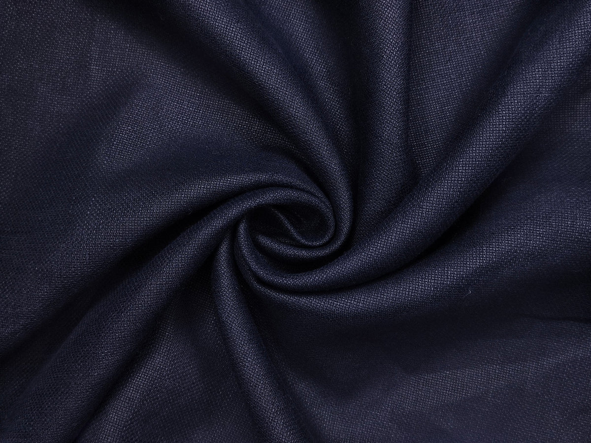 100% Pure European Linen Suiting Fabric (Navy Blue, Hopsack Weave)