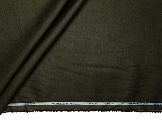 Cotton Linen Blended Premium Shirting Fabric (Dark Olive Green, Plain)