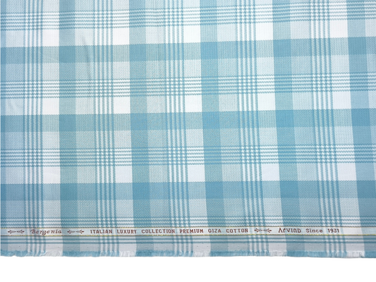 Arvind Bergenia Italian Luxury Collection 100% Premium Giza Cotton Shirting Fabric (Teal Blue, Patterned Checks)