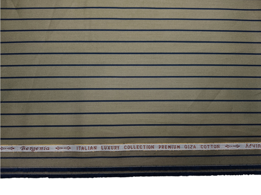 Arvind Bergenia Italian Luxury Collection 100% Premium Giza Cotton Shirting Fabric (Olive Green & Navy Blue, Stripes)