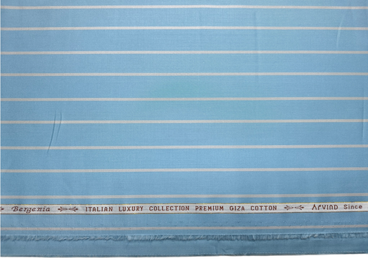 Arvind Bergenia Italian Luxury Collection 100% Premium Giza Cotton Shirting Fabric (Sky Blue & Light Grey , Stripes)