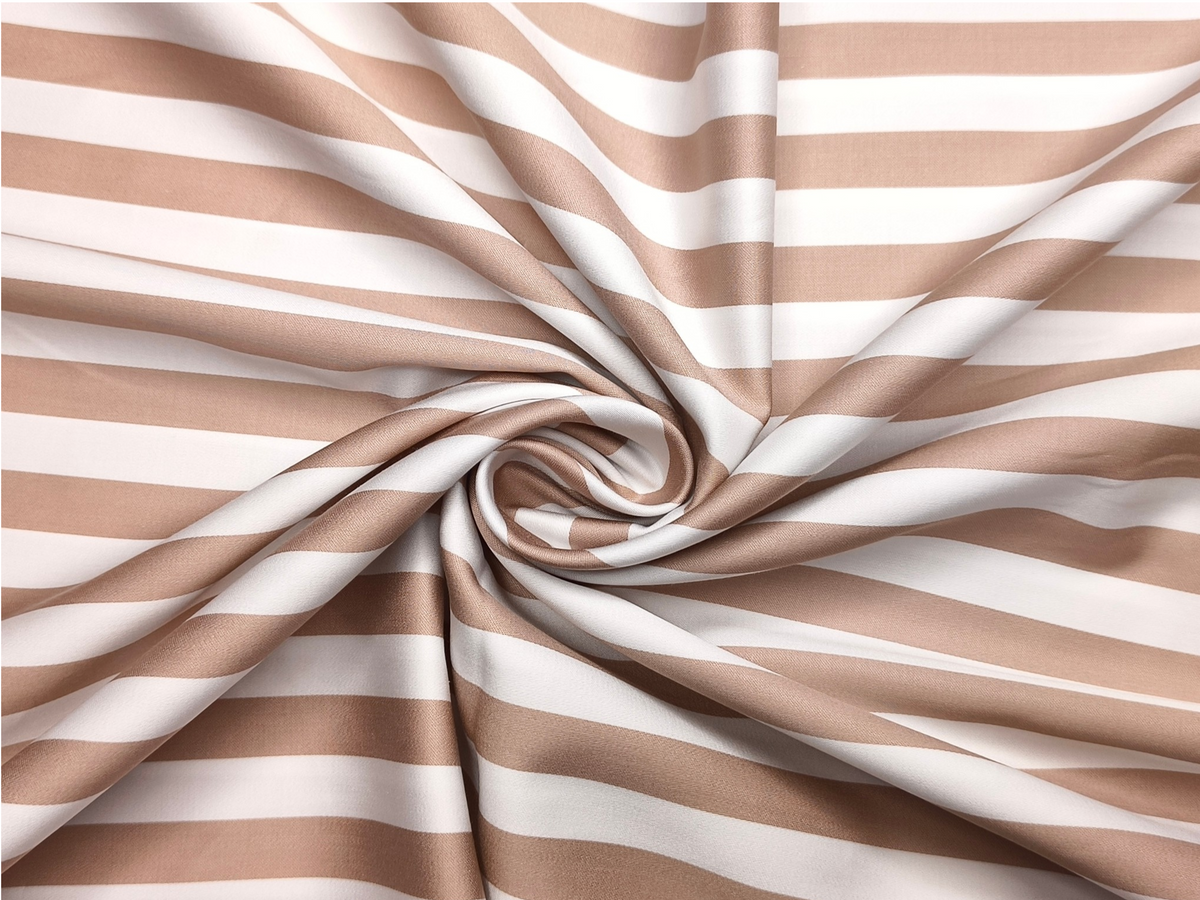 Arvind Bergenia Italian Luxury Collection 100% Premium Giza Cotton Shirting Fabric (White & Taupe, Stripes)