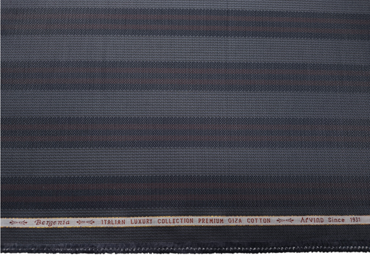 Arvind Bergenia Italian Luxury Collection 100% Premium Giza Cotton Shirting Fabric (Navy Blue & Rust, Patterned Stripes)