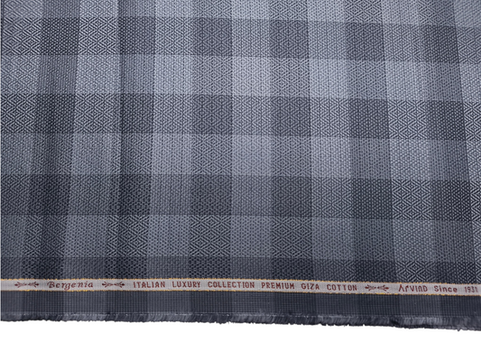 Arvind Bergenia Italian Luxury Collection 100% Premium Giza Cotton Shirting Fabric (Powder Dark Blue, Patterned Checks)