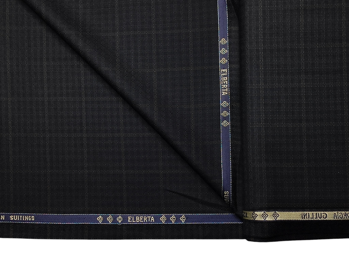 Georgia Gullini Italy Elberta Super 110s Merino Wool Blended Premium Suiting Fabric (Charcoal Black & Green, Patterned Checks)