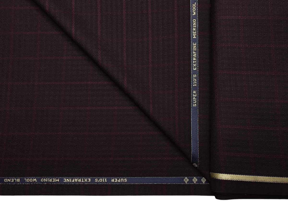 Georgia Gullini Italy Elberta Super 110s Merino Wool Blended Premium Suiting Fabric (Dark Burgandy, Patterned Checks)