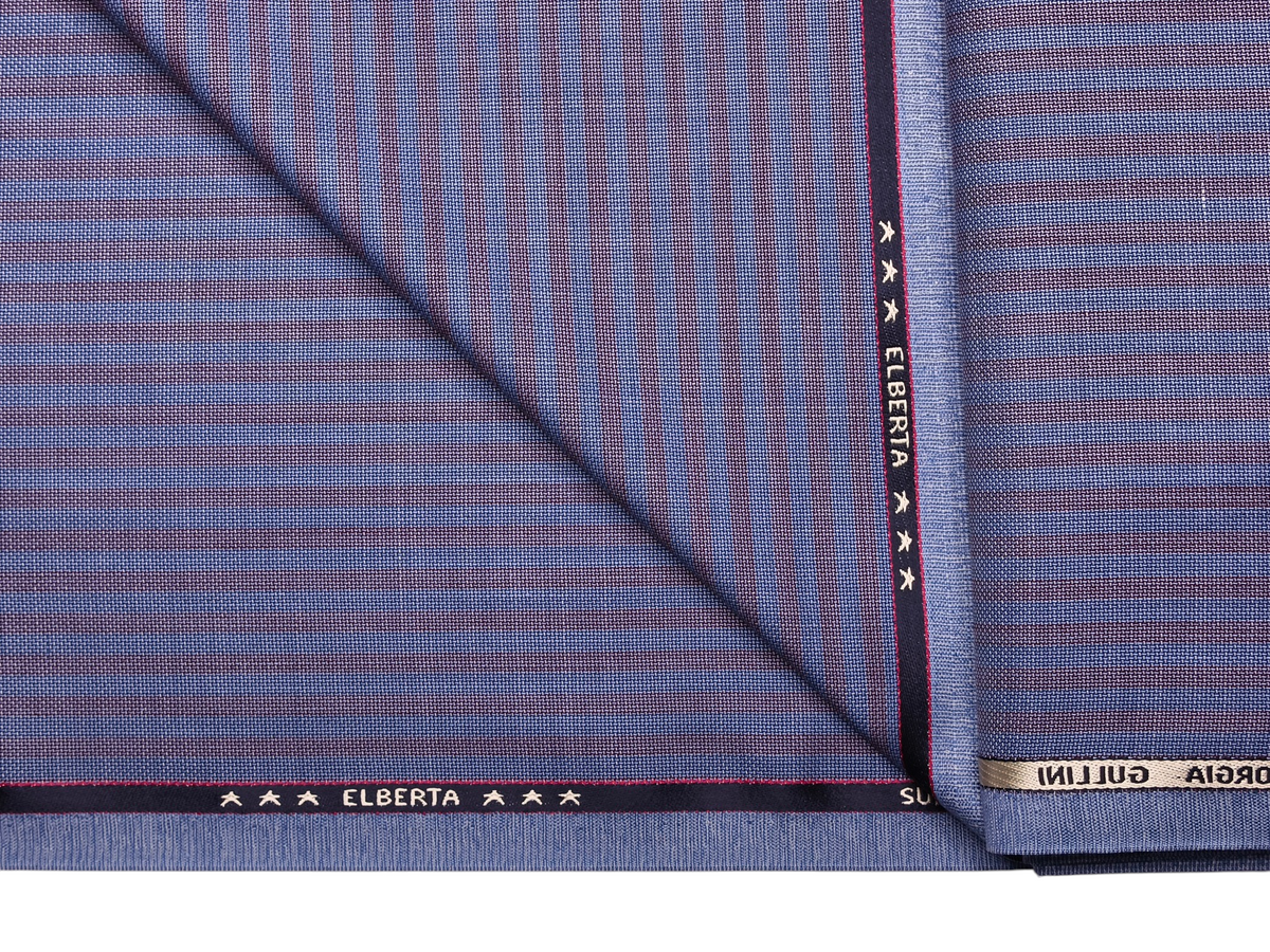 Georgia Gullini Italy Elberta Super 110s Merino Wool Blended Premium Suiting Fabric (Blue & Rust , Stripes)
