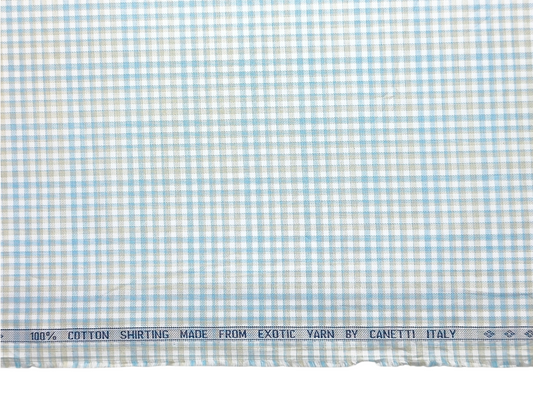Canetti Italy 100% Premium Cotton Shirting Fabric (Teal Blue & Yellow, Checks)