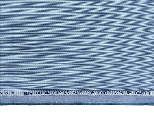 Canetti Italy 100% Premium Cotton Shirting Fabric (Subtle Blue, Herringbone)