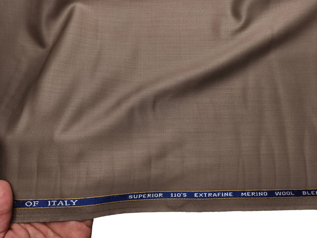 Georgia Gullini Italy Carino Super 110s Merino Wool Blended Premium Suiting Fabric (Light Brown, Plain)