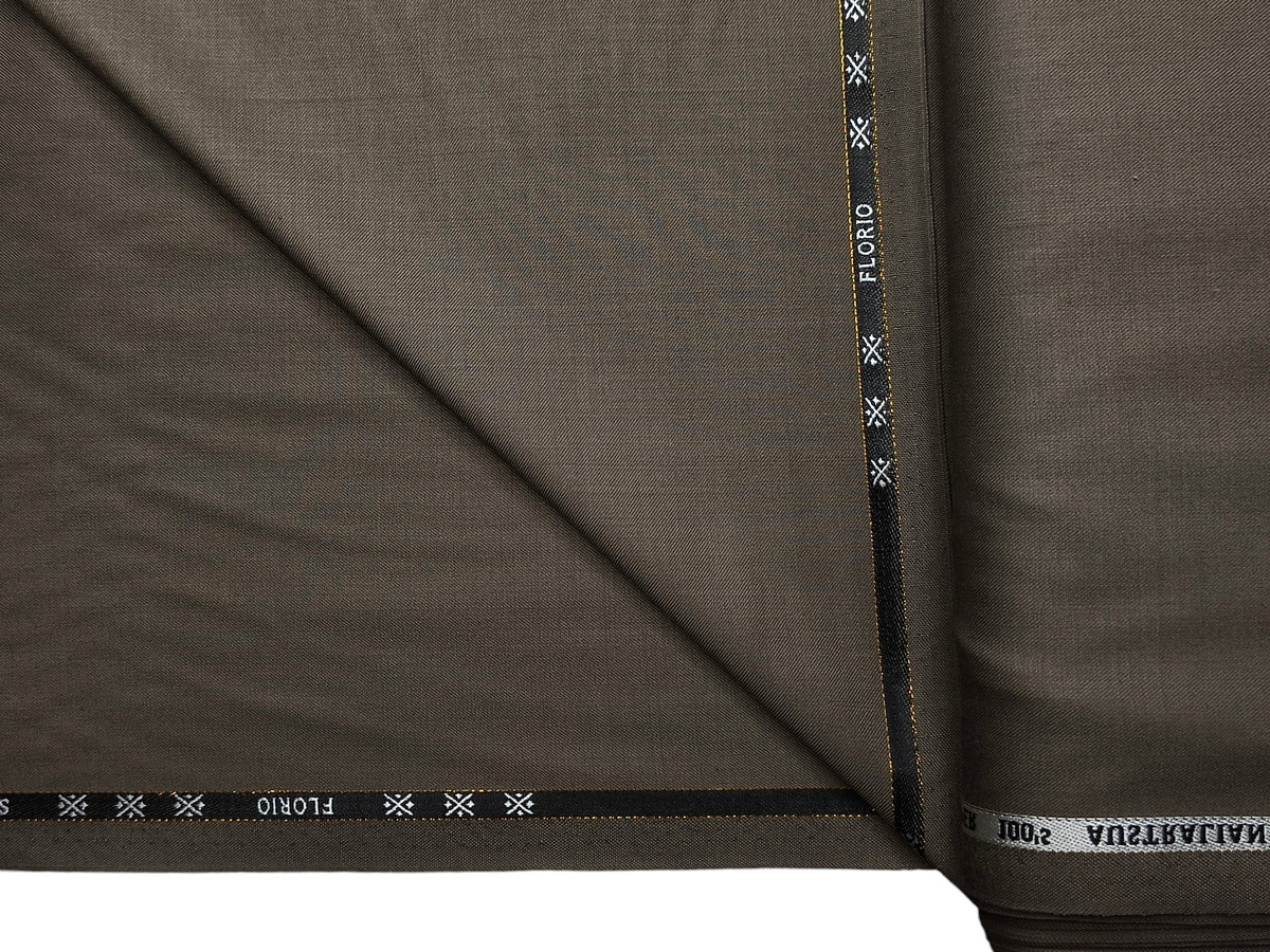 Cavalero Florence Italy Super 100s Merino Wool Blend Suiting Fabric (Olive Brown Plain)