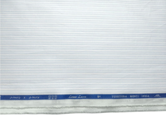 Tessitura Monti 2/140s Premium Supima Cotton Shirting Fabric (White & Blue, Stripes)