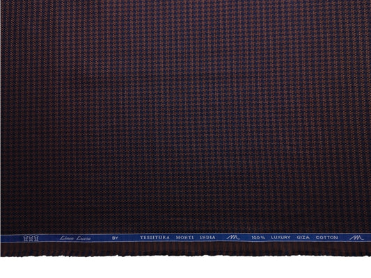Tessitura Monti 100% Premium Giza Cotton Shirting Fabric (Dark Brown & Navy Blue, Houndstooth Pattern)