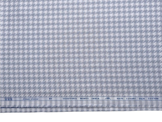 Tessitura Monti 100% Premium Giza Cotton Shirting Fabric (White & Grey, Patterned Checks)