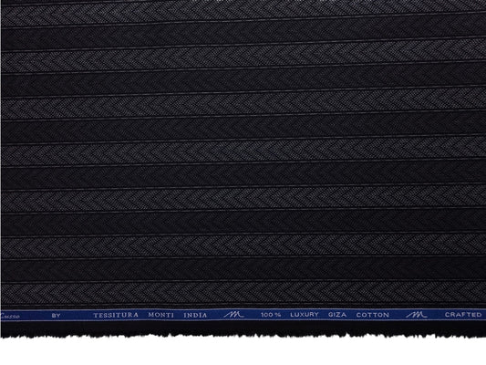Tessitura Monti 100% Premium Giza Cotton Shirting Fabric (Black, Patterned Stripes)