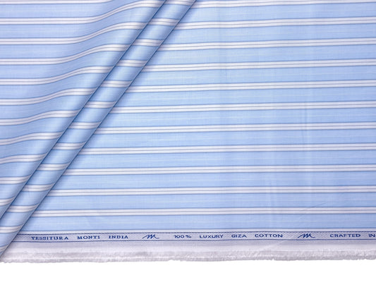 Tessitura Monti 100% Premium Giza Cotton Shirting Fabric (Blue & White, Stripes)