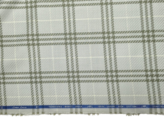 Tessitura Monti 100% Premium Giza Cotton Shirting Fabric (Light Pista, Patterned Checks)