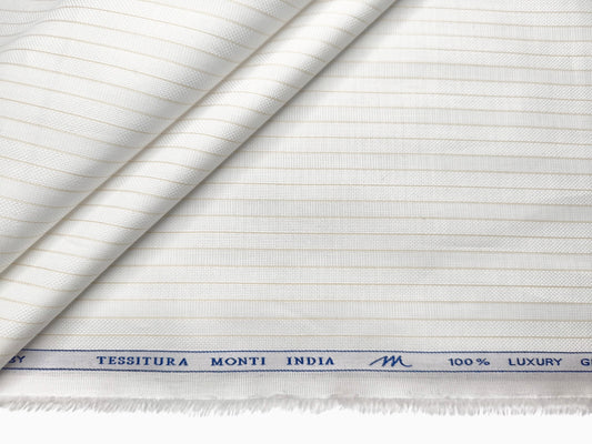 Tessitura Monti 100% Premium Giza Cotton Shirting Fabric (White & Beige, Stripes)