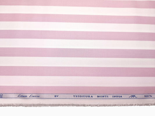 Tessitura Monti 100% Premium Giza Cotton Shirting Fabric (White & Pink , Stripes)