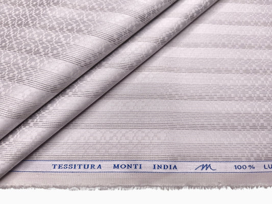 Tessitura Monti 100% Premium Giza Cotton Shirting Fabric (Silver Grey, Stripes)