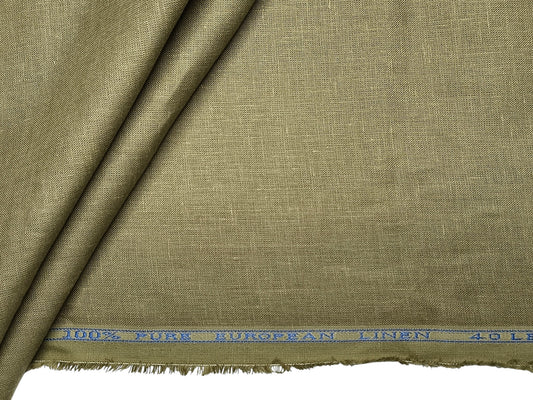 100% Pure European Linen 40 LEA Shirting Fabric (Dusty Olive Green, Plain)