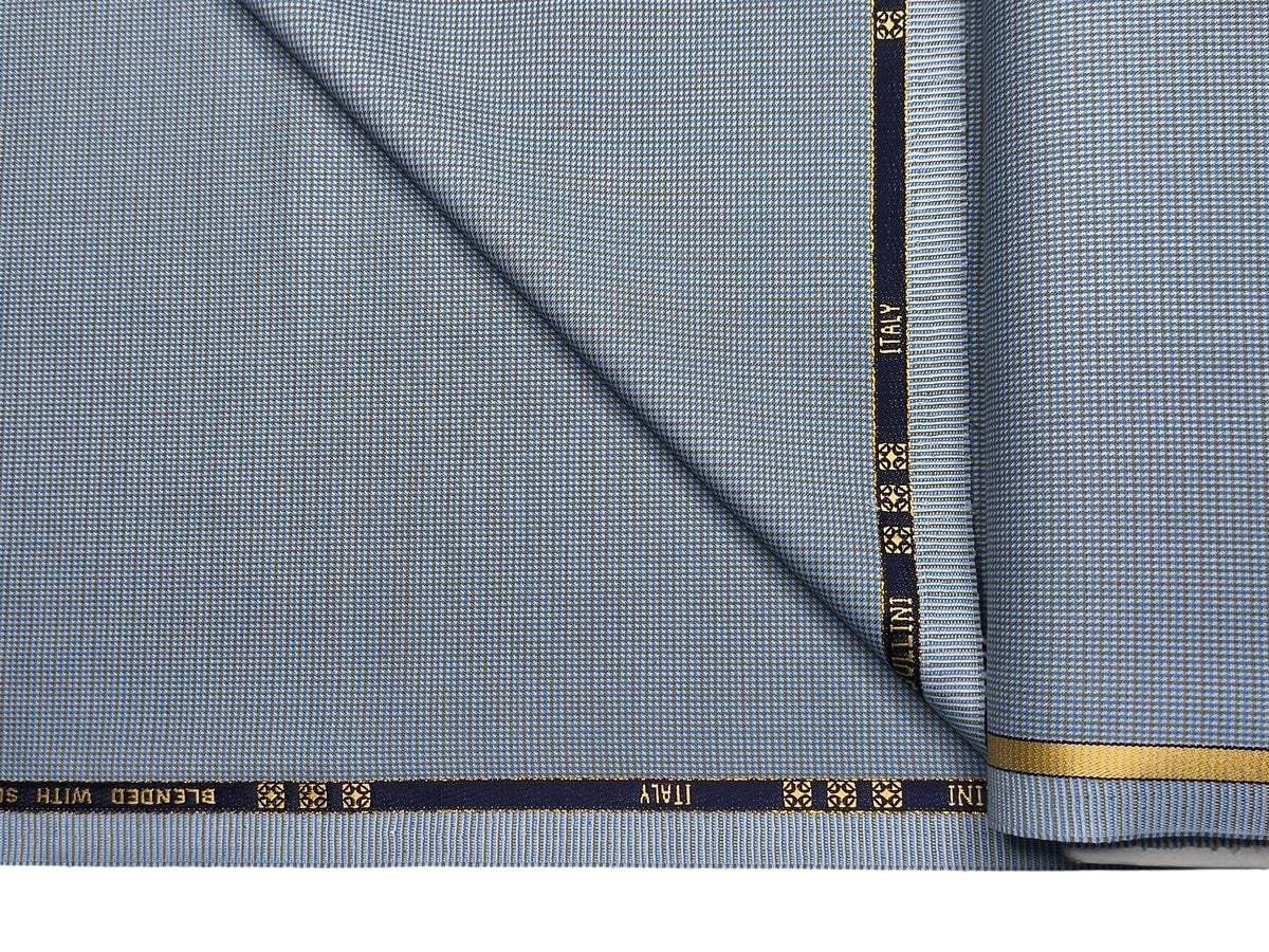 Georgia Gullini Italy Super 90s Superfine Merino Wool Blended Premium Suiting Fabric (Light Blue, Microchecks)